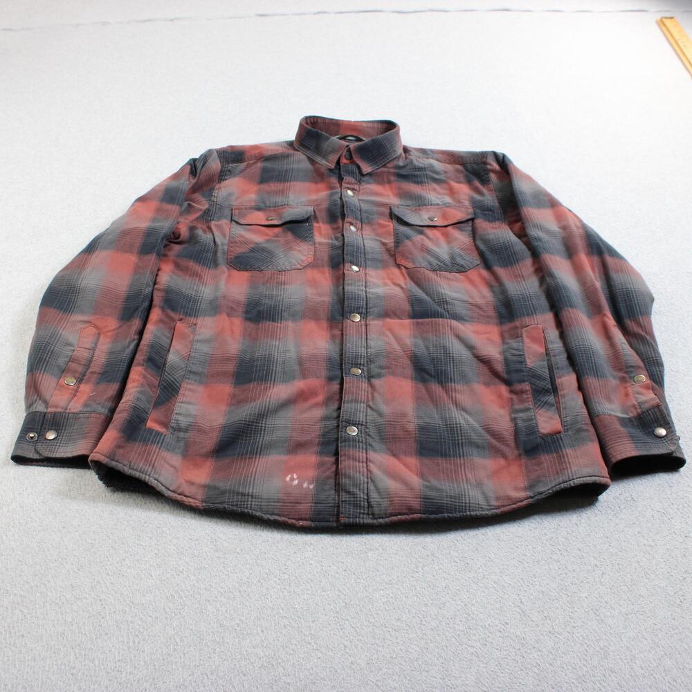 Kuhl Jacket Men Medium Red Plaid Flannel Snap Quilted Lined Workwear Hike READ